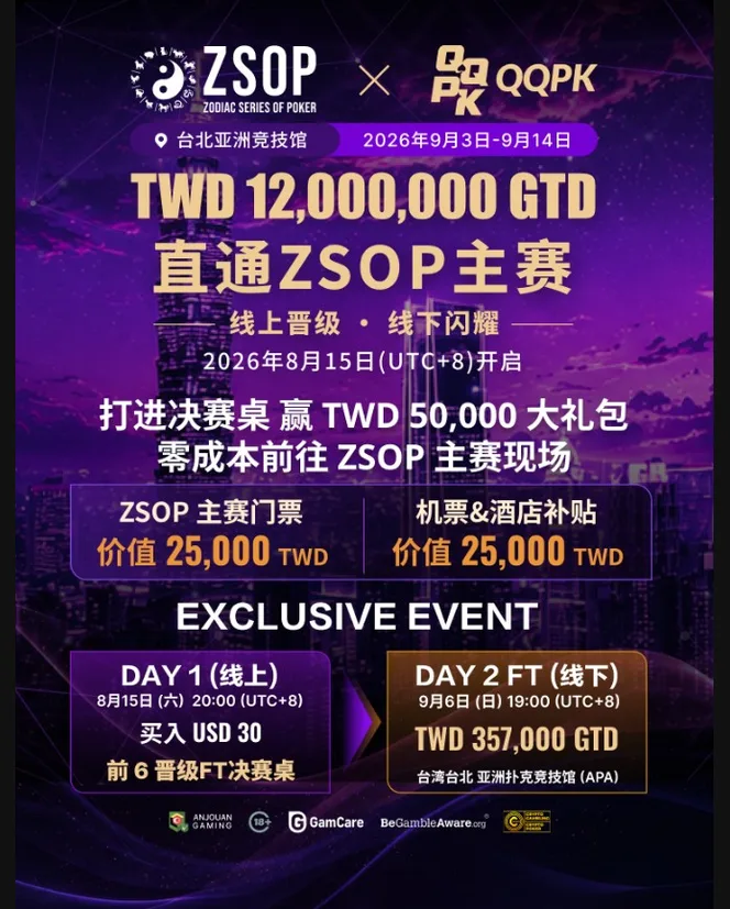 ZSOP 메인 이벤트 TWD 12,000,000 GTD 직행